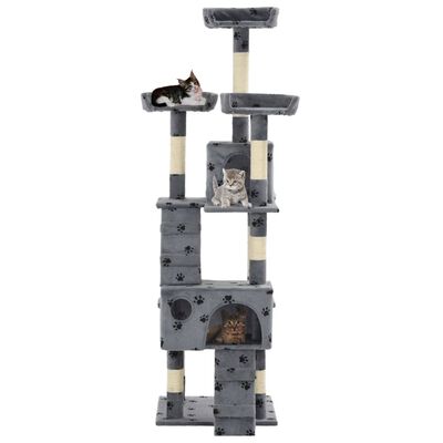 vidaXL Ansamblu pisici cu funie de sisal, 170 cm, imprimeu lăbuțe, gri