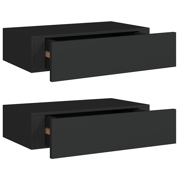 vidaXL Dulap de perete cu sertare, 2 buc., negru, 40x23,5x10 cm, MDF
