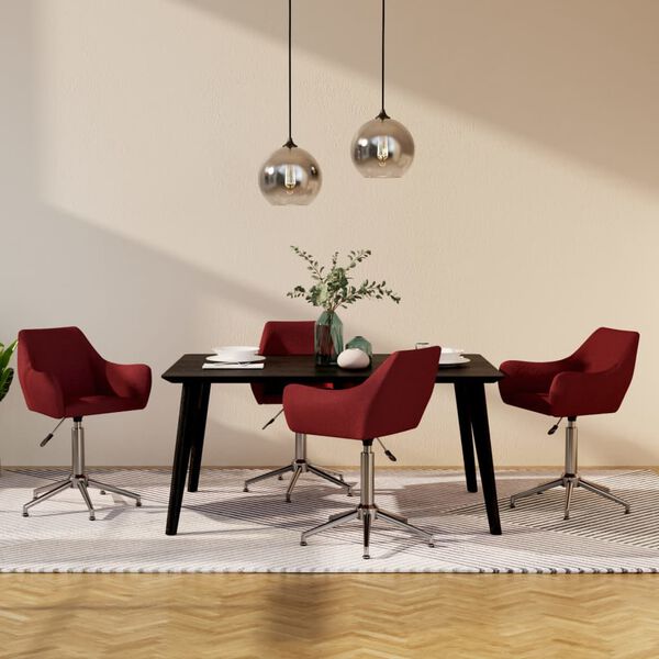 vidaXL Scaune de bucătărie pivotante, 4 buc., roșu vin, textil