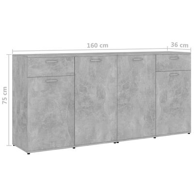 vidaXL Servantă, gri beton, 160x36x75 cm, lemn prelucrat