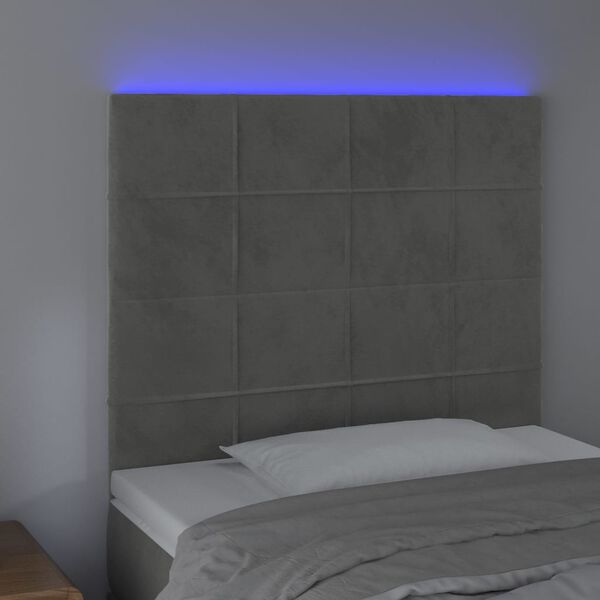 vidaXL Tăblie de pat cu LED, gri deschis, 80x5x118/128 cm, catifea