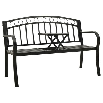 vidaXL Bancă de grădină cu masă, negru, 125 cm, oțel