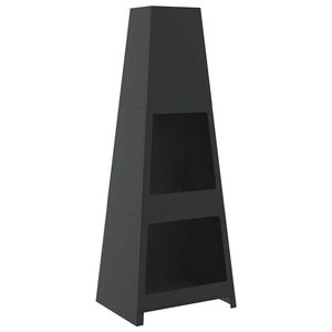 vidaXL Șemineu de exterior, magazie de bușteni, negru design turn oțel