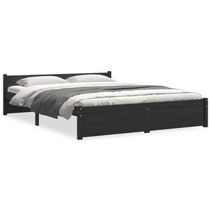 vidaXL Cadru de pat dublu, negru, 135x190 cm, lemn masiv