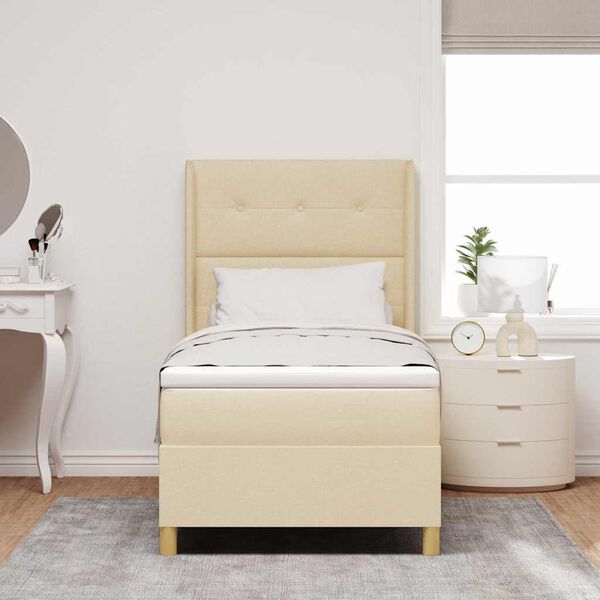 vidaXL Pat cu arcuri cu saltea cu headboard Crem 90 x 200 cm țesătură