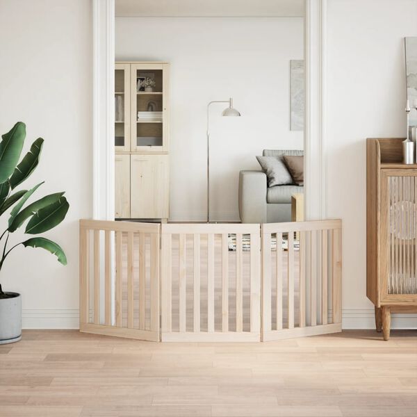 vidaXL Poartă de acces pentru c&acirc;ini pliabilă, 3 panouri, 150 cm, lemn de plop