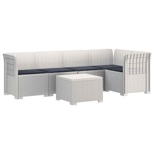 vidaXL Sofa de grădină cu 5 locuri cu perne aspect rattan PP Alb