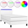 vidaXL Pat cu arcuri, saltea și LED, alb, 90x190 cm, piele ecologică
