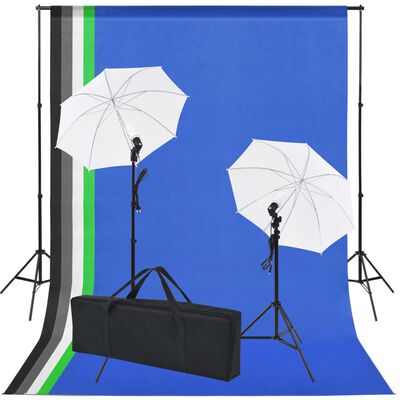 vidaXL Kit studio foto: 5 fundaluri colorate & 2 umbrele