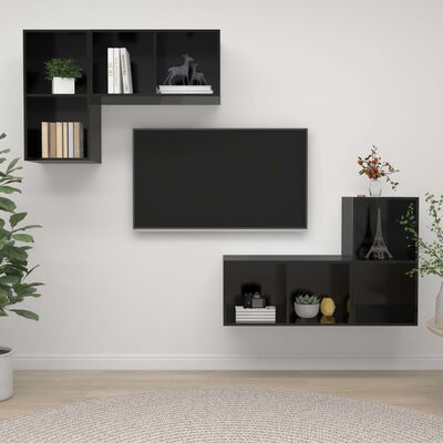 vidaXL Dulapuri TV montate pe perete, 4 buc., negru extralucios, PAL