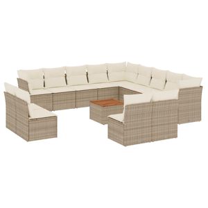 vidaXL Set canapele de grădină, 14 piese, cu perne, bej, poliratan