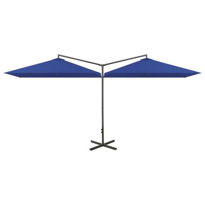 vidaXL Umbrelă de soare dublă cu stâlp oțel, albastru azur, 600x300 cm