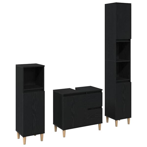 vidaXL Set de mobilier pentru baie Pe perete cu ușă 3 pcs Stejar Negru