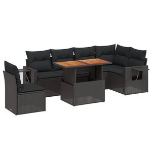 vidaXL Set canapele de grădină cu perne, 7 piese, negru, poliratan