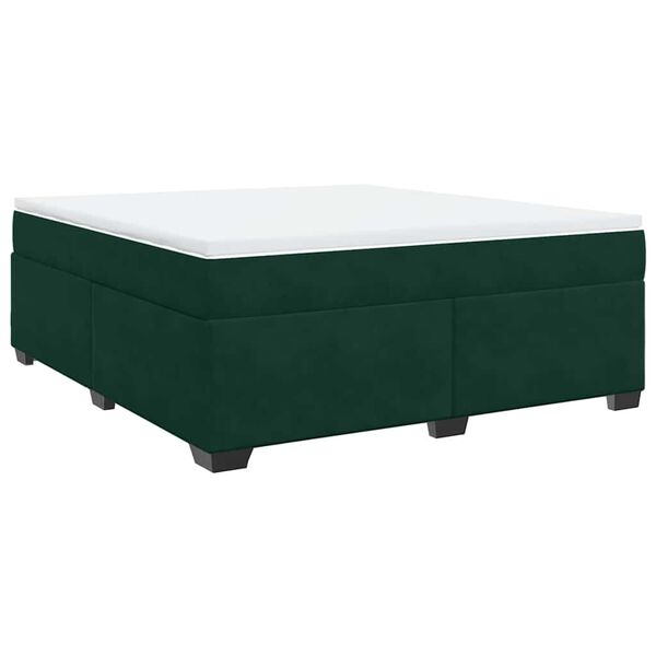 vidaXL Pat box spring cu saltea, verde &icirc;nchis, 180x200 cm, catifea