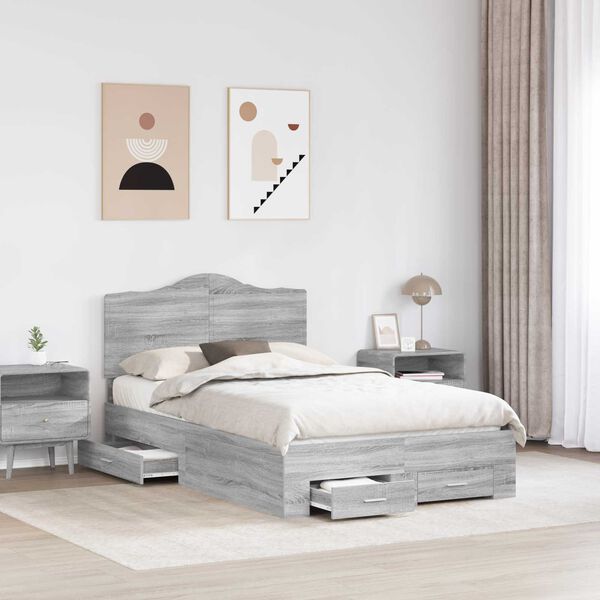 vidaXL Cadru de pat cu headboard Gri Sonoma 120 x 190 cm Lemn compozit