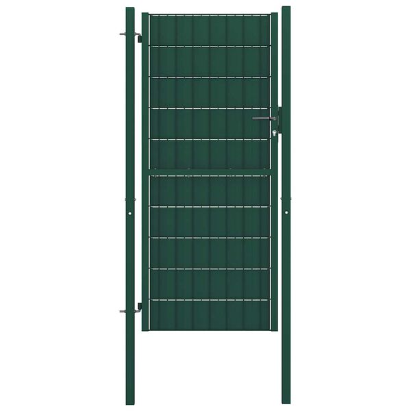 vidaXL Poartă de gard din PVC și oțel, verde, 100x124 cm
