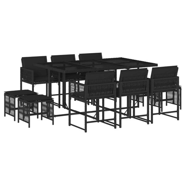 vidaXL Set mobilier de exterior cu perne, 11 piese, negru, poliratan