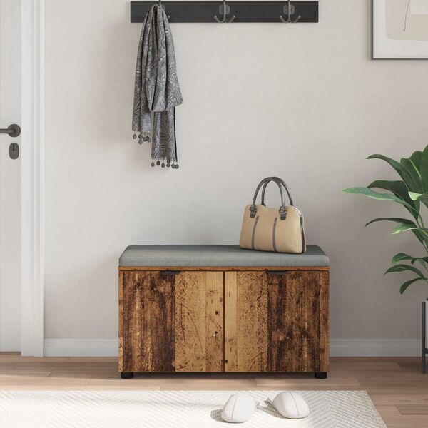 vidaXL Bancă pentru hol cu pernă cu ușă Lemn vechi 80 x 46 x 46 cm