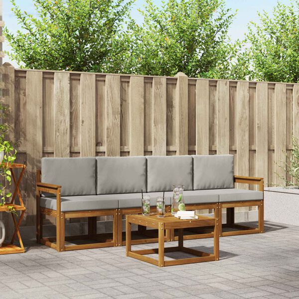 vidaXL Set de canapele de exterior 5 pcs Gri natural și deschis