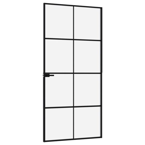 vidaXL Ușă de interior negru 93x201,5 cm sticlă securiz./aluminiu slim