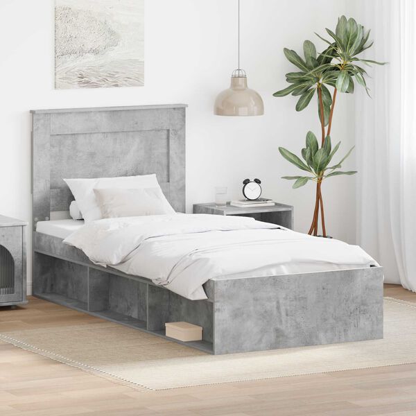 vidaXL Cadru de pat Gri Concret 90 x 190 cm Lemn de pin masiv