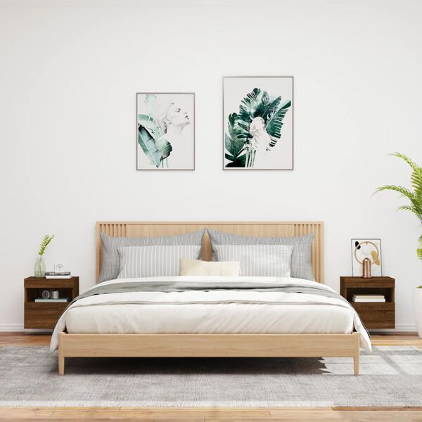 vidaXL Comodă TV de perete cu LED, 2 buc. stejar maro, 40x30x40 cm