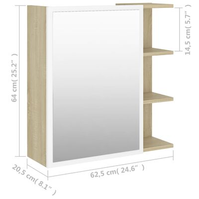 vidaXL Dulap baie cu oglindă, alb/stejar Sonoma, 62,5x20,5x64 cm PAL