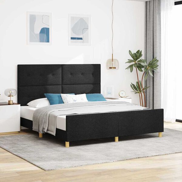 vidaXL Cadru de pat cu headboard Negru 180 x 200 cm țesătură