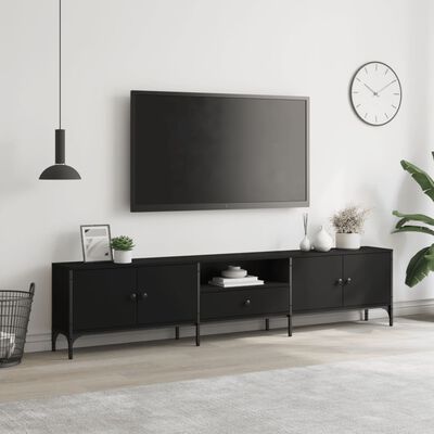 vidaXL Comodă TV cu sertar, negru, 200x25x44 cm, lemn prelucrat