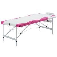 vidaXL Masă pliabilă de masaj, 3 zone, alb și roz, aluminiu