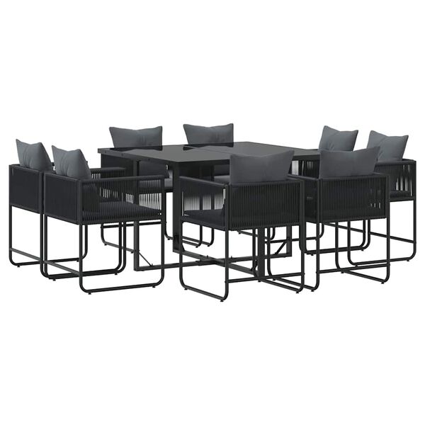vidaXL Set de masă pentru grădină 9 pcs Negru Oțel