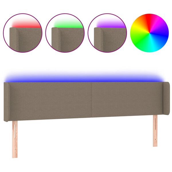 vidaXL Tăblie de pat cu LED, gri taupe, 203x16x78/88 cm, textil