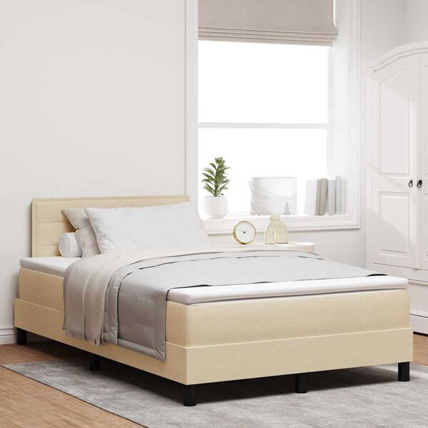 vidaXL Pat cu arcuri cu saltea cu headboard Crem 120 x 190 cm țesătură