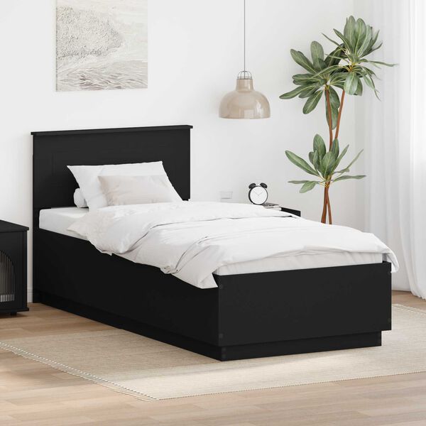 vidaXL Cadru de pat cu headboard Negru 70 x 190 cm Lemn compozit