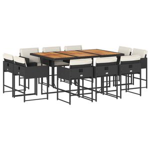 vidaXL Set mobilier de exterior cu perne, 11 piese, negru, poliratan