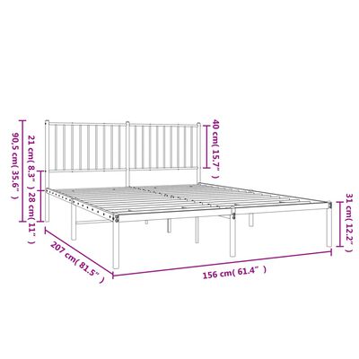 vidaXL Cadru de pat metalic cu tăblie, negru, 150x200 cm