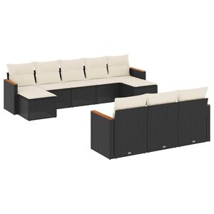 vidaXL Set canapele de grădină cu perne, 10 piese, negru, poliratan