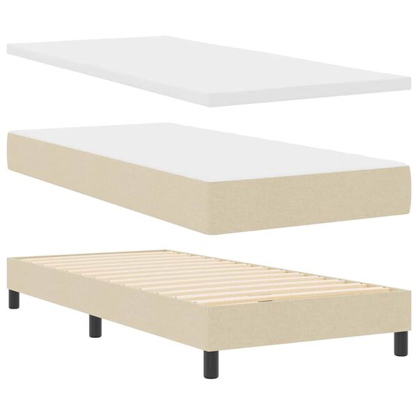 vidaXL Pat cu arcuri cu saltea cu headboard Crem 80 x 200 cm țesătură