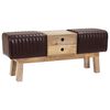 vidaXL bancă 110 x 30 x 45 cm Piele Naturală Maro &icirc;nchis