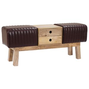 vidaXL bancă 110 x 30 x 45 cm Piele Naturală Maro &icirc;nchis