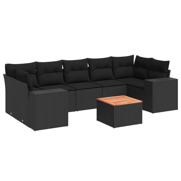 vidaXL Set mobilier de grădină cu perne, 8 piese, negru, poliratan