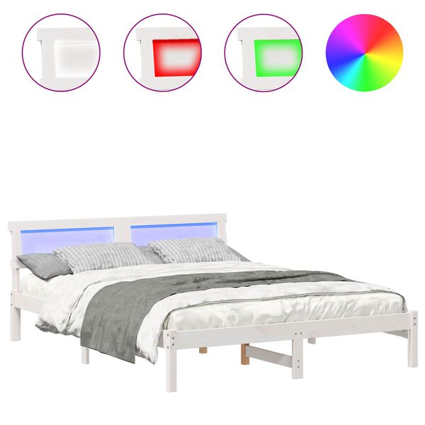 vidaXL Cadru de pat cu headboard Alb 140 x 200 cm Lemn de pin masiv