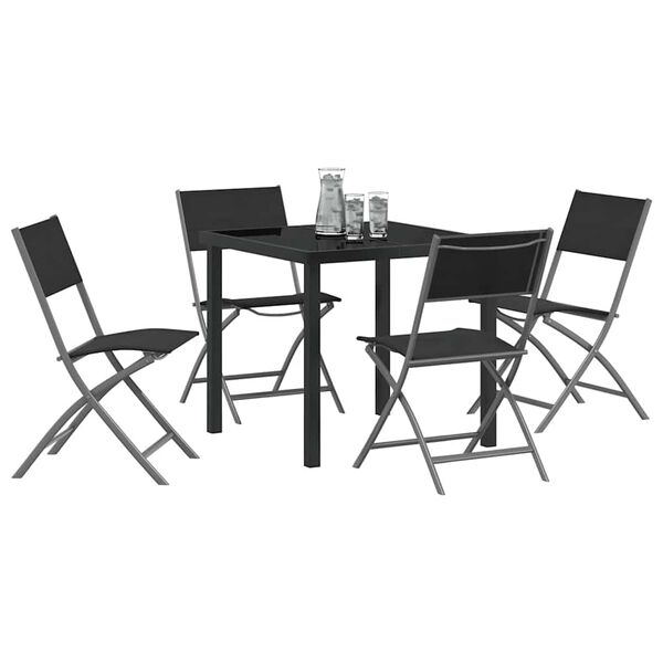 vidaXL Set de masă pentru grădină 5 pcs Negru