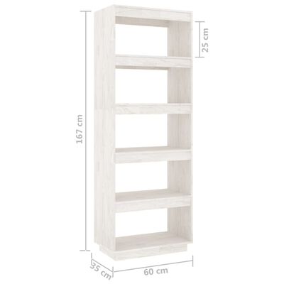 vidaXL Bibliotecă/Separator cameră, alb, 60x35x167 cm, lemn masiv pin