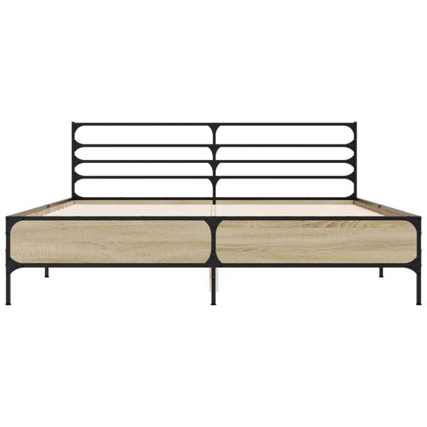 vidaXL Cadru de pat, stejar sonoma, 150x200cm, lemn prelucrat și metal