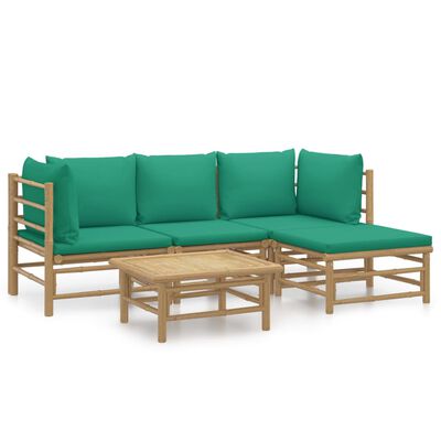 vidaXL Set mobilier de grădină cu perne verzi, 5 piese, bambus