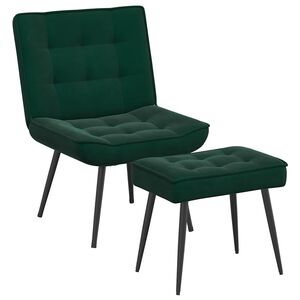 vidaXL Scaun de relaxare cu taburet, verde &icirc;nchis, catifea