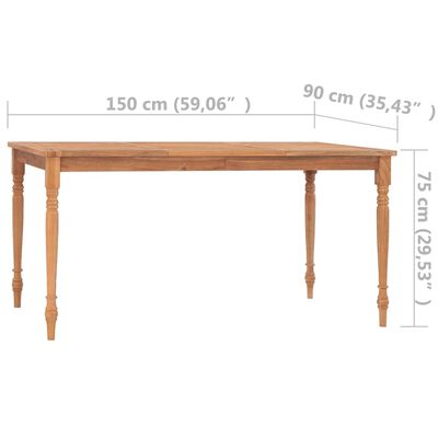 vidaXL Masă Batavia, 150x90x75 cm, lemn masiv de tec