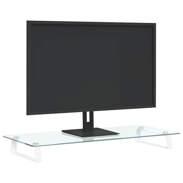 vidaXL Suport de monitor, alb, 80x35x8 cm, sticlă securizată și metal